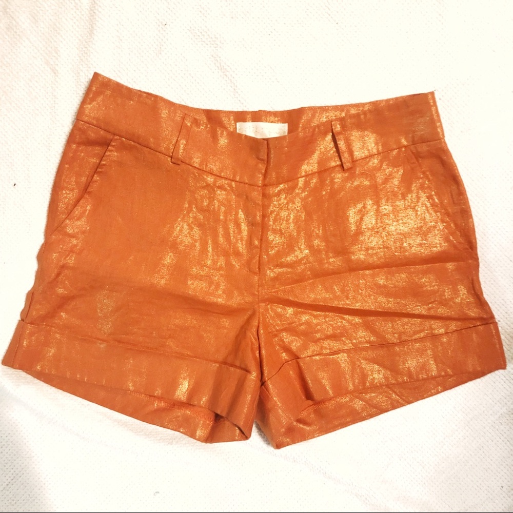 Orange & Gold Shimmer Mettalic Linen Shorts
